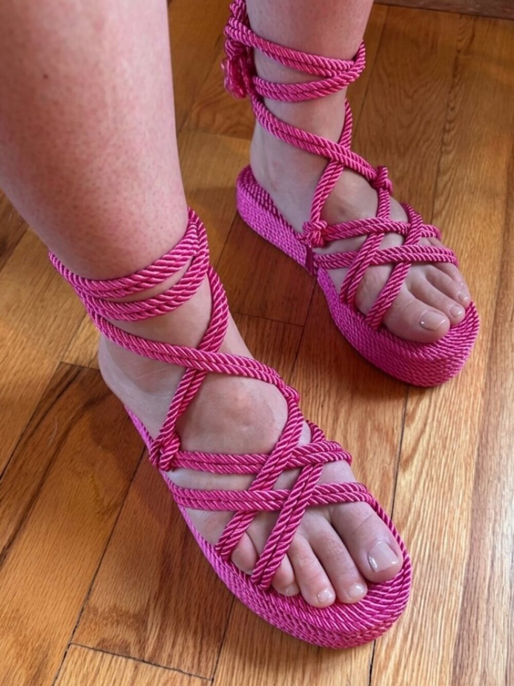 Cape Robbin Fuchsia Pink Rope Wrap Sandals Size 6 Festival Lace Up Summer NWOT